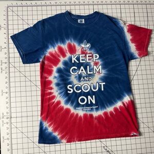 Colortone Boy Scouts Keep Calm and Scout On Tie Dye T-Shirt Kids Medium Blue Red